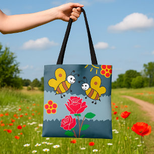 Tote Bag Jardin Floral Rose et abeilles