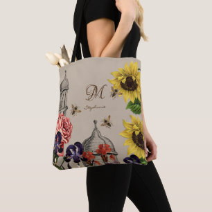 Tote Bag Jardin Floral Rustique Vintage de Rucher avec Mono