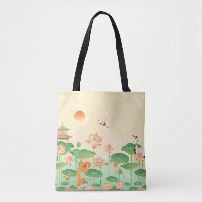 Tote Bag Jardin japonais de Koi Pond and Waterlilies Art (Devant)