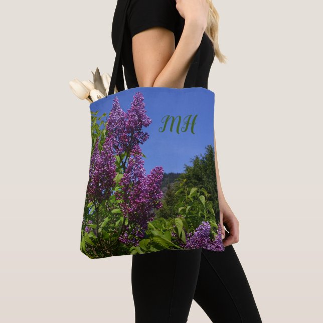 Tote Bag Jardin Lilac, violet, joli floral, vos initiales (De près)