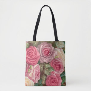 Tote Bag Jardin Rose victorien - Fleurs rose pastel