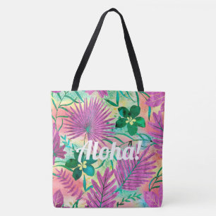 Tote Bag Jardin tropical hawaïen fuchsia Nalani