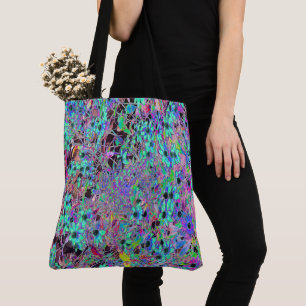 Tote Bag Jardin Violet avec Fleurs Aquamarine Psychédélique