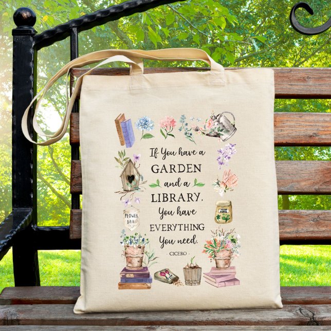 Tote Bag Jardinage et bibliothèque Citation Jardin Floral (In situ)