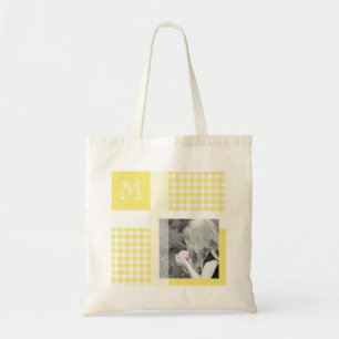 Tote Bag Jaune Ajoutez Votre Photo En vichy Monogramme Mode