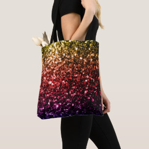 Tote Bag Jaune arc-en-ciel rouge violet faux parties scinti