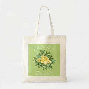 Tote Bag Jaune clair et vert pâle Rose Mariage floral