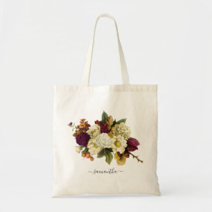 Tote Bag Jaune Floral Rouille Violet Botanique Personnalisé