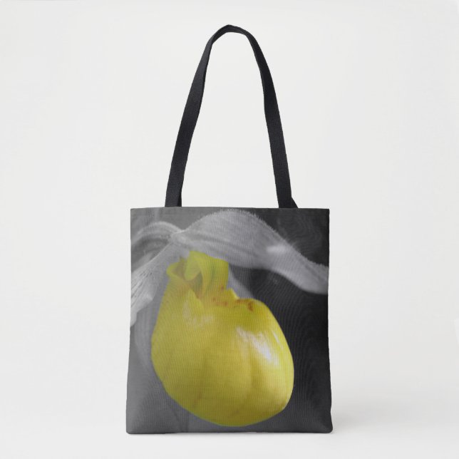 Tote Bag Jaune Lady Slipper Orchidée Fleur Partielle Couleu (Devant)