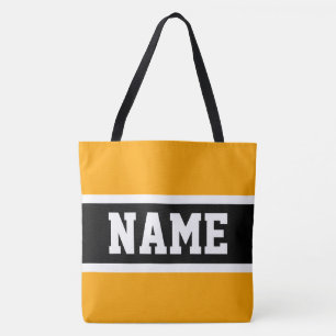 Tote Bag Jaune Orange Noir Blanc rayures athlétiques 