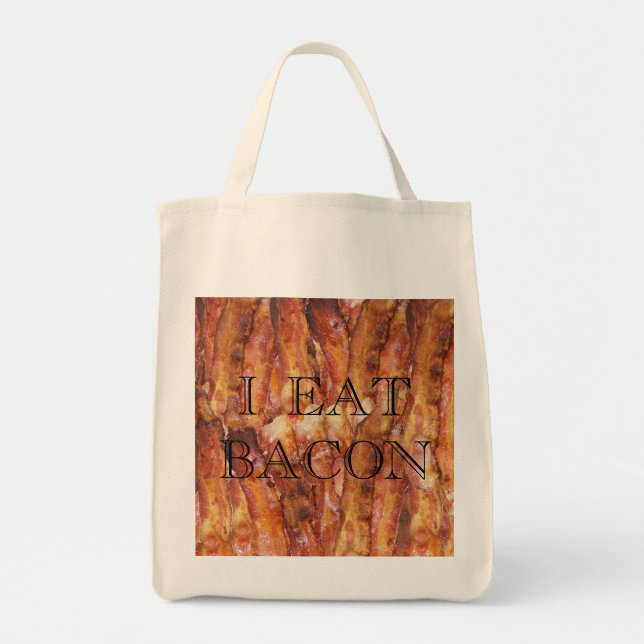 Tote Bag Je mange du texte Bacon avec Arrière - plan (Devant)