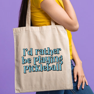 Tote Bag Je préfère jouer au pickleball Blue Retro Text