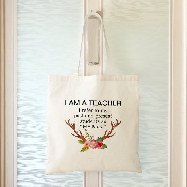 Tote Bag Je Suis Professeur Deer Antlers Floral (I Am A Teacher Deer Antlers Floral Tote Bag)