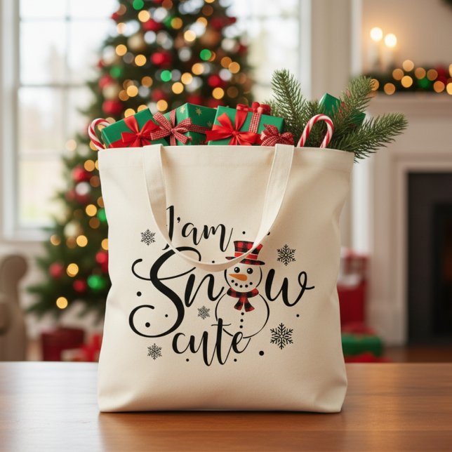 Tote Bag Je suis Snow Cute Winter Snowman (I am Snow Cute Cute Winter Snowman Tote Bag)