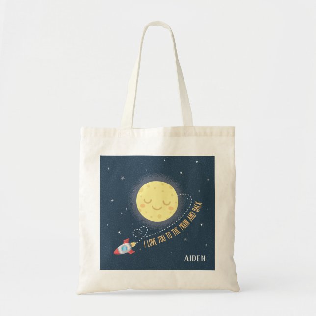 Tote Bag Je t'aime à la lune et aux enfants arrières (Devant)