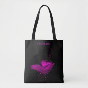 Tote Bag Je t'aime, Coeur arc-en-ciel rose avec étoiles