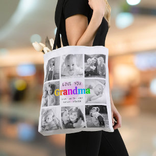 Tote Bag Je t'aime grand-mère Collage de 8 photos modernes 