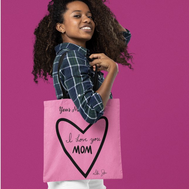 Tote Bag Je t'aime MOM Message personnel Pink Fourre-tout (Créateur téléchargé)