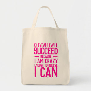Tote Bag Je vais réussir parce que je suis fou de texte ros