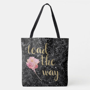 Tote Bag Je vais suivre Black Silver Rose Fourre-tout