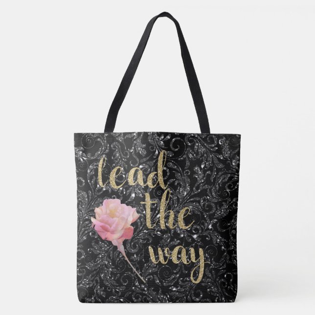 Tote Bag Je vais suivre Black Silver Rose Fourre-tout (Devant)