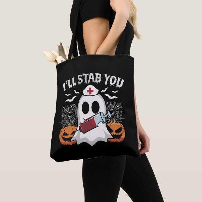 Tote Bag Je vais vous Stab drôle Ghost Nurse Black Hallowee (De près)