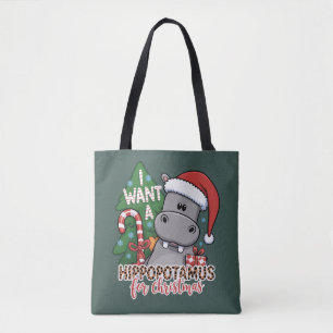 Tote Bag Je veux un hippopotame pour Noël Famille Hippopota