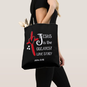 Tote Bag Jean 3v16 JESUS LE PLUS GRAND AMOUR Pâques chrétie