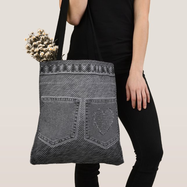Tote Bag Jean Look 'Black & White' Carry-all (De près)