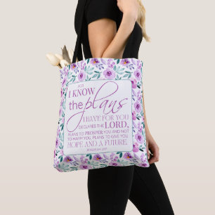 Tote Bag Jérémie 29:11 Bible Purple Fleurs Arrière - plan