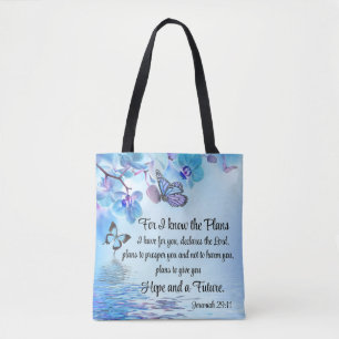 Tote Bag Jérémie 29:11 Orchidées tropicales Papillon Bible