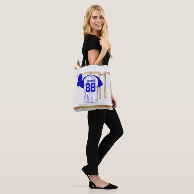 Tote Bag Jersey de baseball bleu et blanc personnalisé (Sur le modèle)