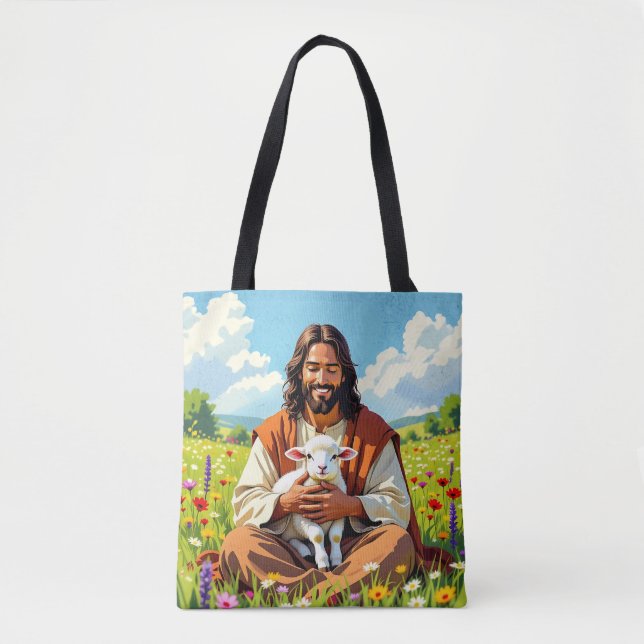 Tote Bag Jesus holding a Lamb | Religious Christian (Devant)