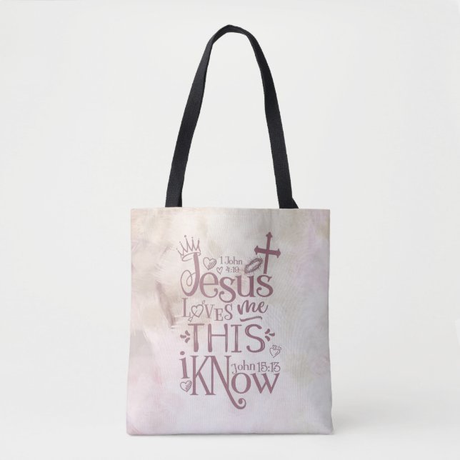 Tote Bag JÉSUS M'AIME L'Aquarelle Abstraite Christian Pink (Devant)