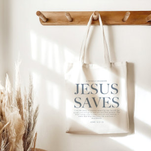 Tote Bag Jésus sauve Christian Esthétique Unisex bleu pâl