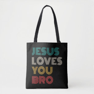 Tote Bag Jésus Vous Aime Bro, Drôle Foi Chrétienne Rétro