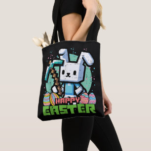 Tote Bag Jeu de pixels de lapin de Pâques heureux 