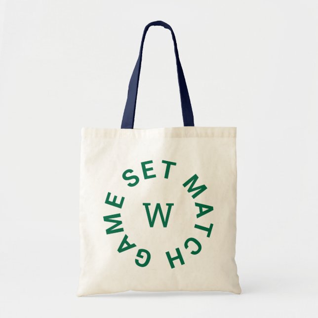 Tote Bag Jeu Set Match Vert Monogramme Navy Poignée Tennis (Devant)