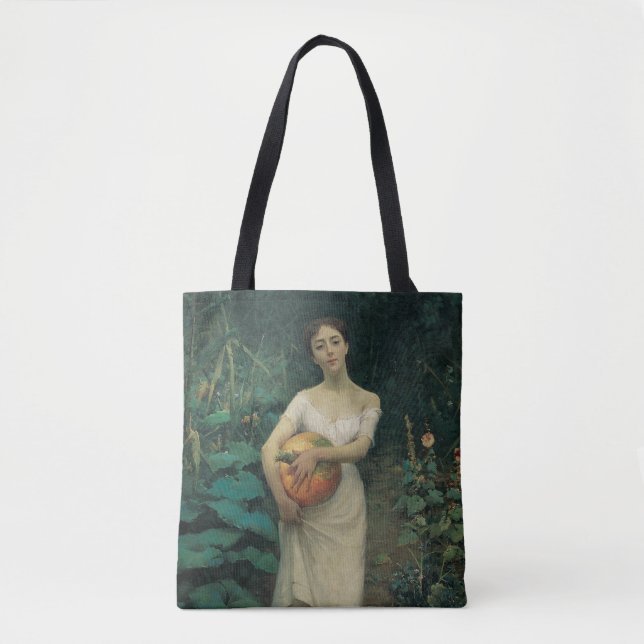 Tote Bag Jeune Fille Portant Un Citrouille (Devant)