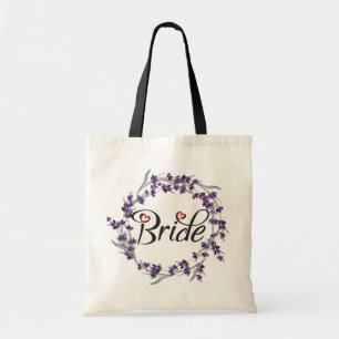 Tote Bag Jeune mariée pourpre florale de calligraphie de