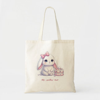 Tote Bag Jewel Cake Bunny - Pink Ribbon & Gemstone Sweet 