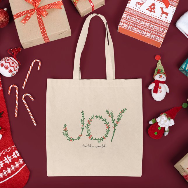 Tote Bag Joie au monde de Noël Green Wreath & Berries (Créateur téléchargé)