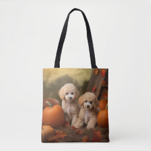 Tote Bag Joie d'automne chiot caniche citrouille