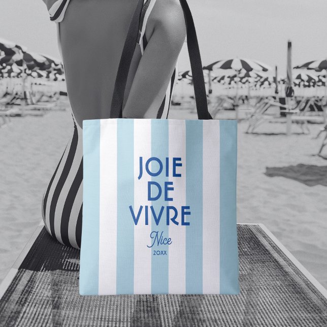 Tote Bag Joie De Vivre Nice Blue Cabana Stripe Français (Créateur téléchargé)