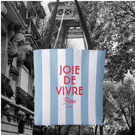 Tote Bag Joie De Vivre Paris French Blue Cabana Stripe