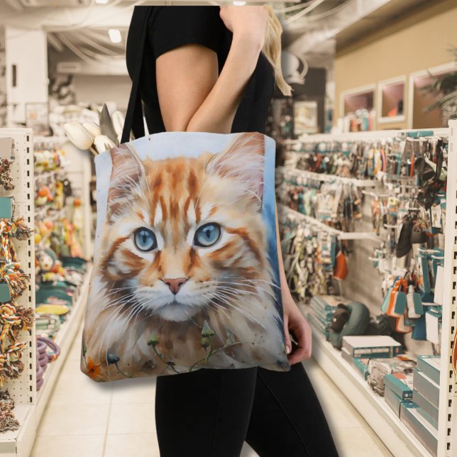 Tote Bag Joli Amoureux des chats Cat Kitty Face (Cat's Gaze Watercolor All- Over Printed Tote)