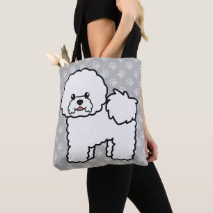 Tote Bag Joli Bichon Frise Blanc Dessin Animé Chien Sur Gri