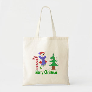 Tote Bag Joli bonhomme de neige avec canne de bonbon et arb