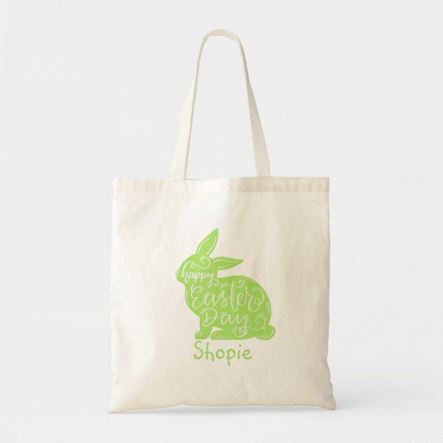 Tote Bag Joli Bunny de Pâques Enfants Nom vert (Devant)