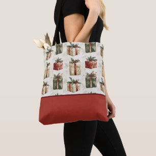 Tote Bag Joli cadeau de Noël avec rubans, Bloc de couleur